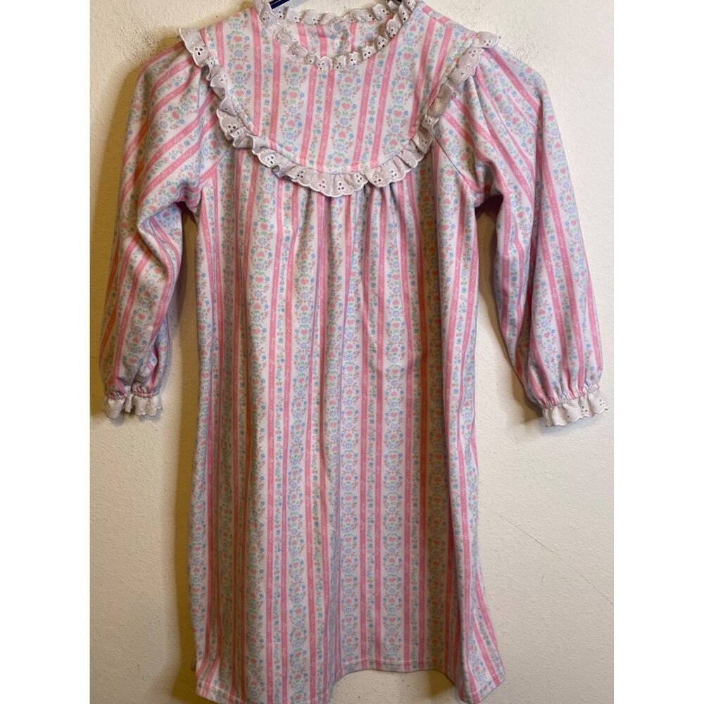 Lanz Of Salzburg Girls Flannel Floral Nightgown Size 5 Eyelet Peasant Prairie